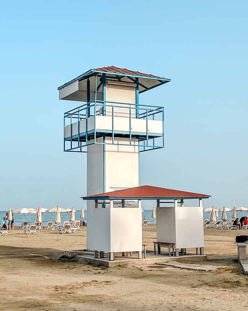 White lifeguard Tower at Finikoudes Beach in Larnaca